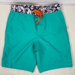 Robert Graham Mens Classic Fit Swim Trunks Teal Orange‎ Swimwear Shorts Size 34